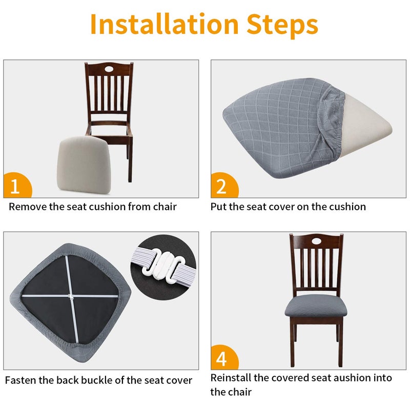 Fuloon Stretch Chair Seat Covers 6 PCS, Removable Washable Dining Chair Covers Anti-Dust Dining Room Seat Cushion Slipcovers (6, Light Grey) - Image 4